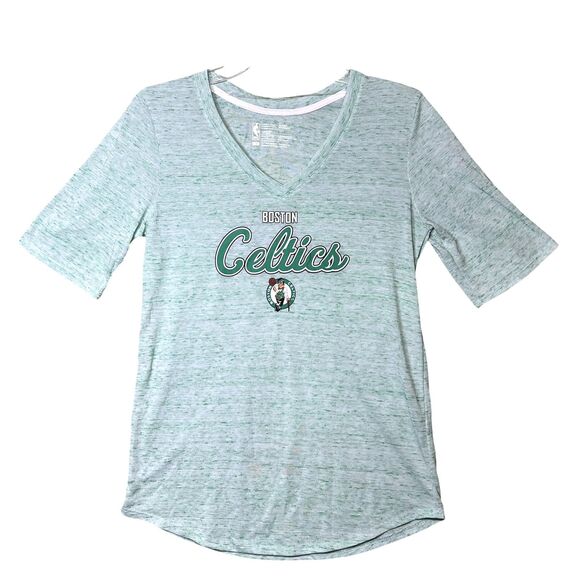 NBA Boston Celtics Shirt Womens Medium Green NBA Basketball V Neck Short Sleeve - Picture 1 of 10